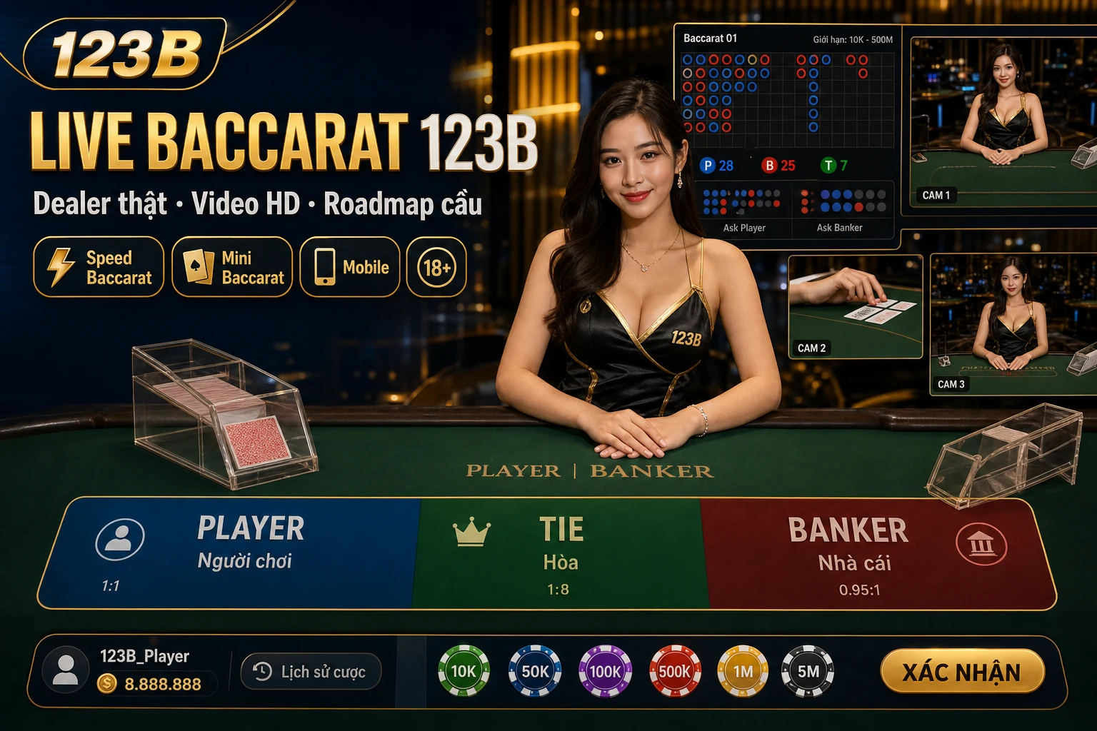 Live Baccarat online 123B với dealer thật video HD