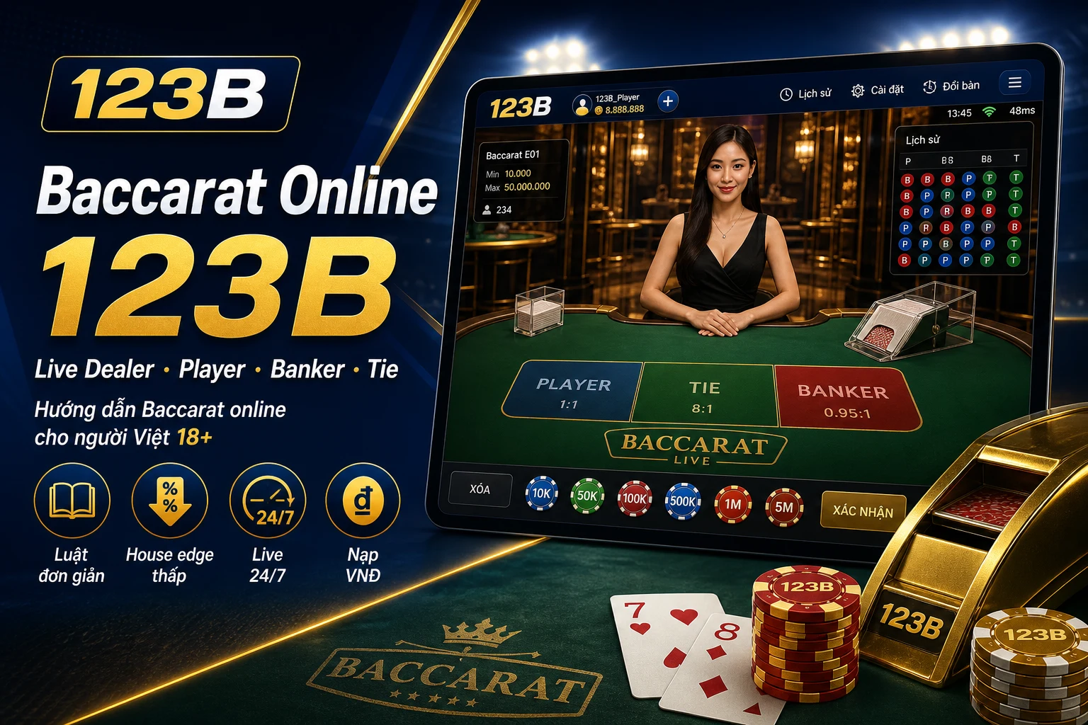 Baccarat online 123B – live dealer Player Banker tại nhà cái 123B 2026