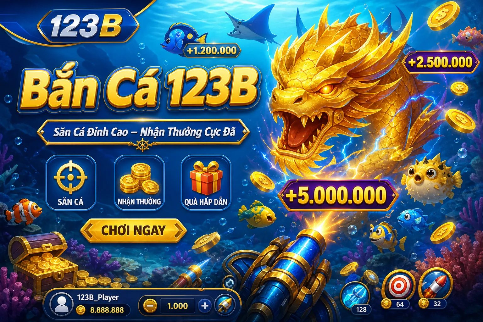 Bắn Cá 123B với giao diện săn boss nhận thưởng tại nhà cái 123B