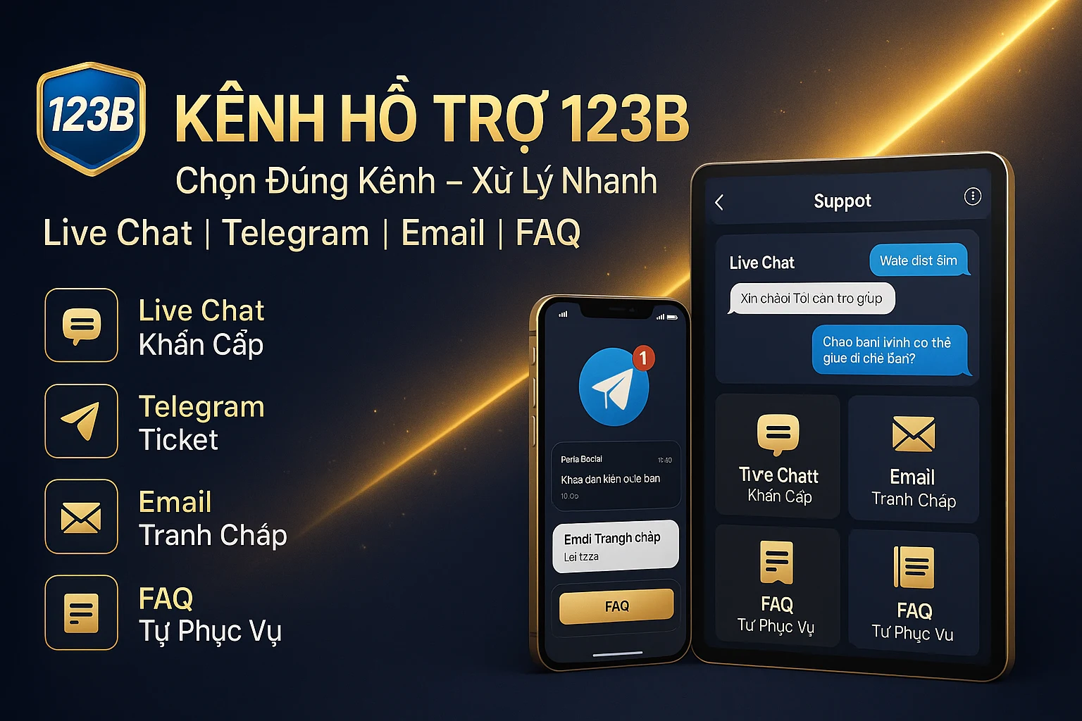 Các kênh Chăm Sóc Khách Hàng 123B – live chat, Telegram, FAQ