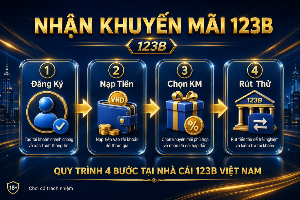 Quy trình nhận Khuyến Mãi 123B 4 bước đăng ký nạp