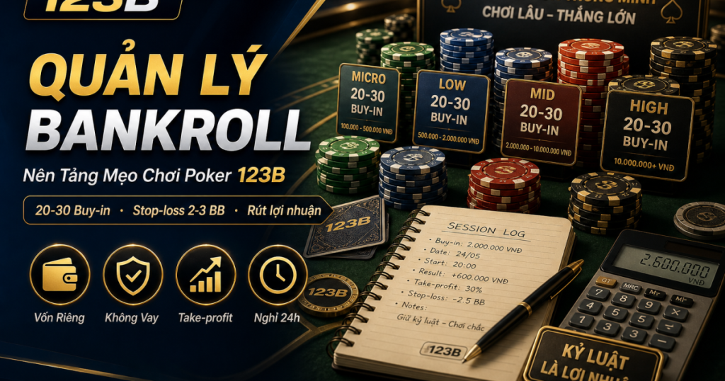 Quản lý bankroll Mẹo chơi Poker 20 buy-in stop-loss