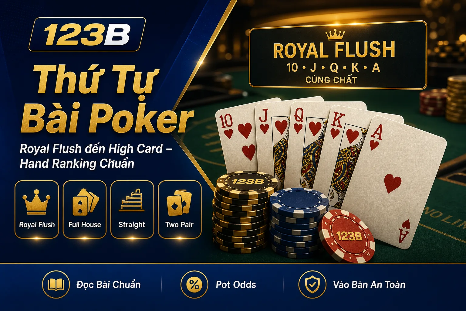 Thứ tự bài Poker online từ Royal Flush đến High Card