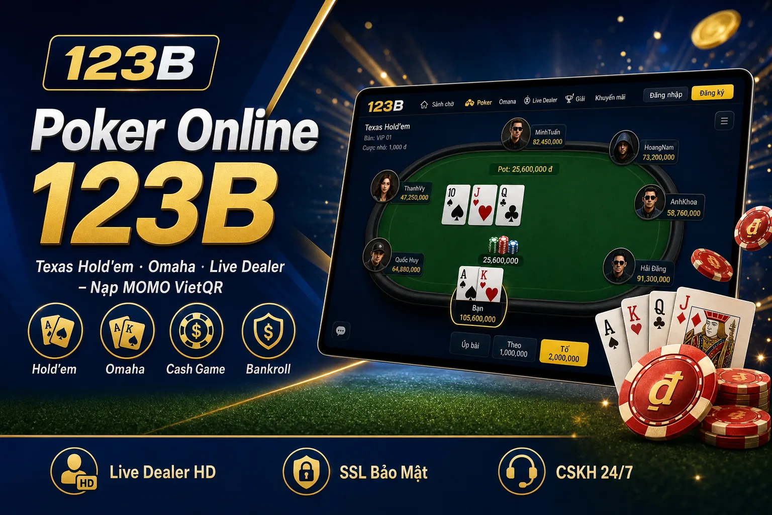Banner Poker online 123B – Texas Hold'em và live dealer tại nhà cái 123B 2026