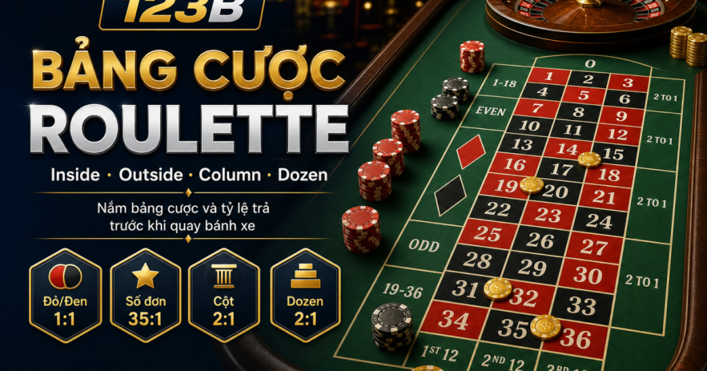 Bảng cược Roulette online – inside outside đỏ đen chẵn lẻ