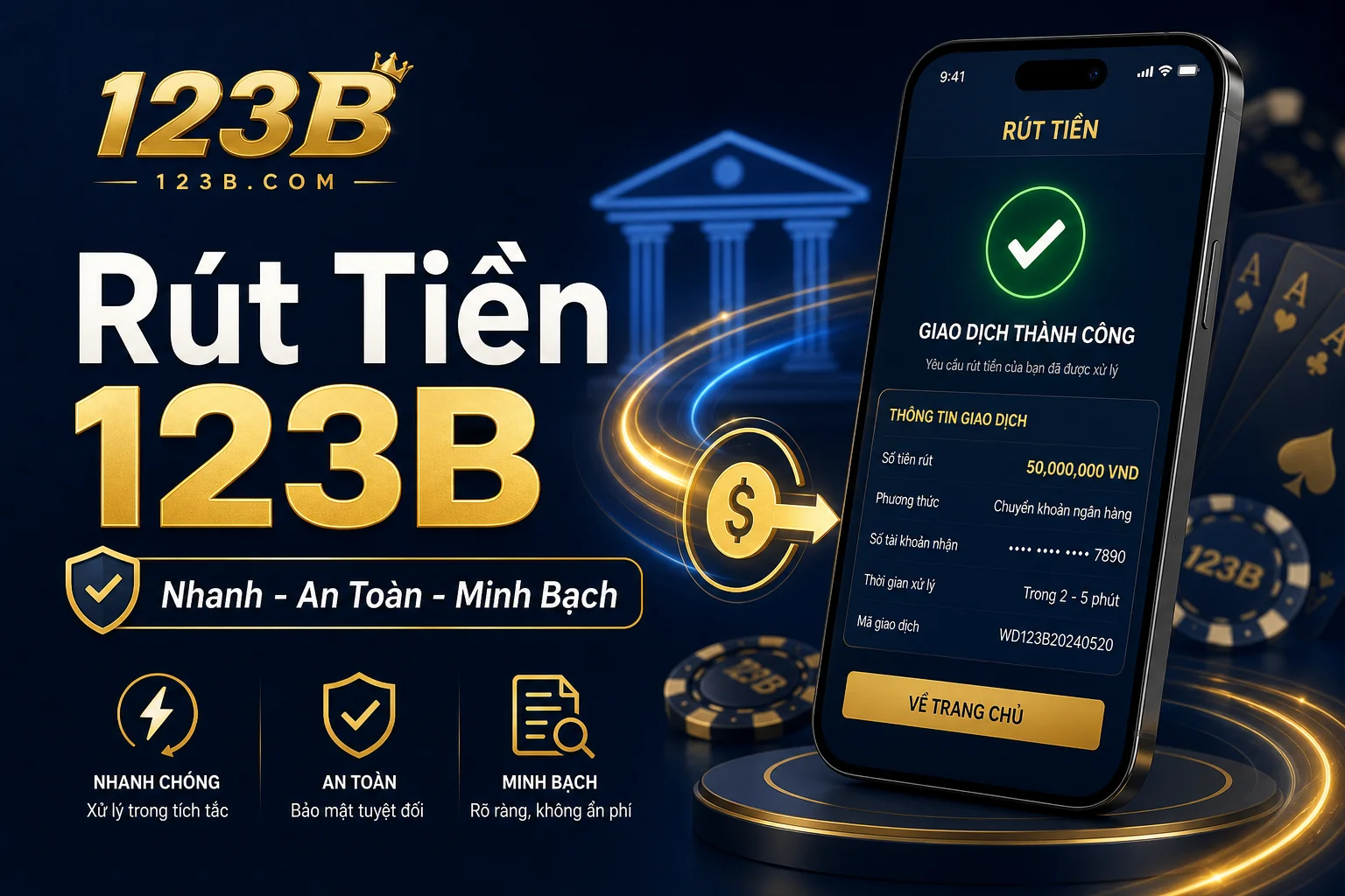Rút tiền 123B nhanh an toàn minh bạch về ngân hàng trong 5-15 phút